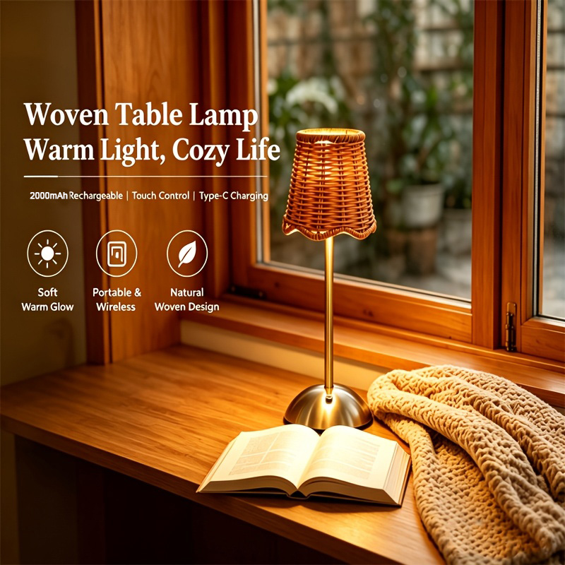 Led Desk Light Usb - Bohemian Woven Rattan Art Table Lamp