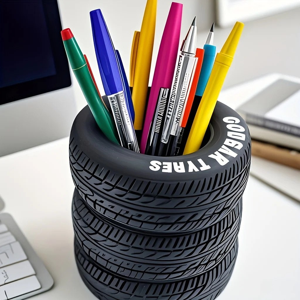 Desk Setup Accessories Aesthetic - 1pcs Fun Tire-Shaped Pen Holder -PVC