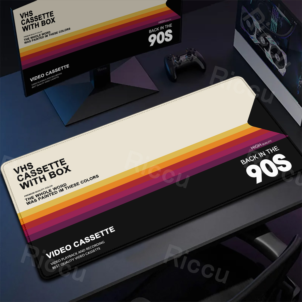 Desk Setup Accessories Aesthetic - Retro VHS Style Mouse Pad Xxl