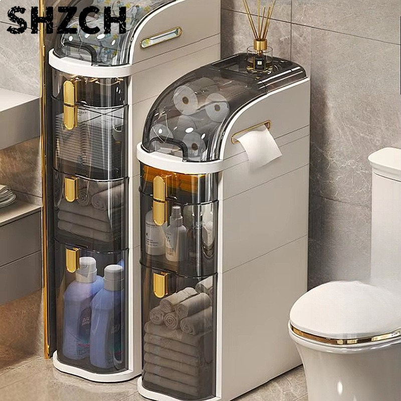 Drawer Organizer Bamboo - Slim Bathroom Storage Cabinet Compact Side
