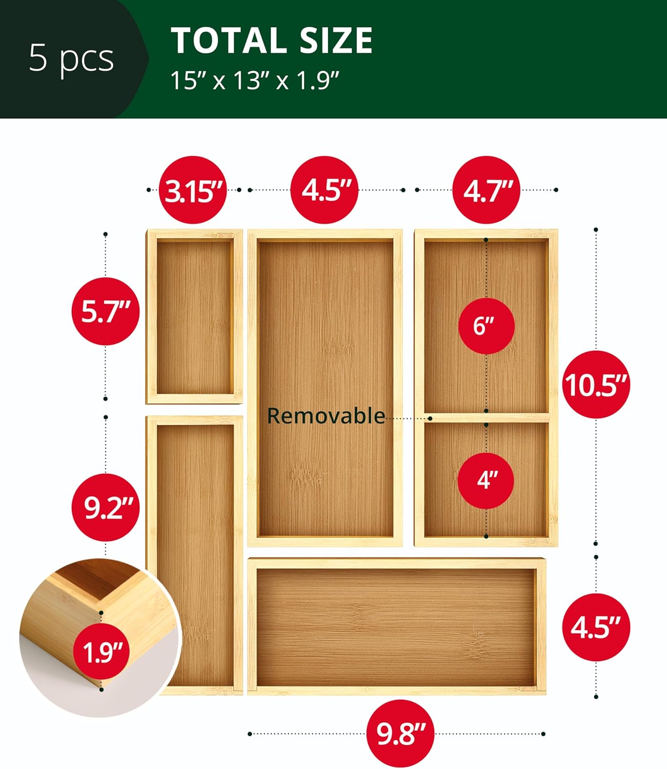 5-Piece Bamboo Drawer Organize - огляд і ціна Drawer Organizer Bamboo
