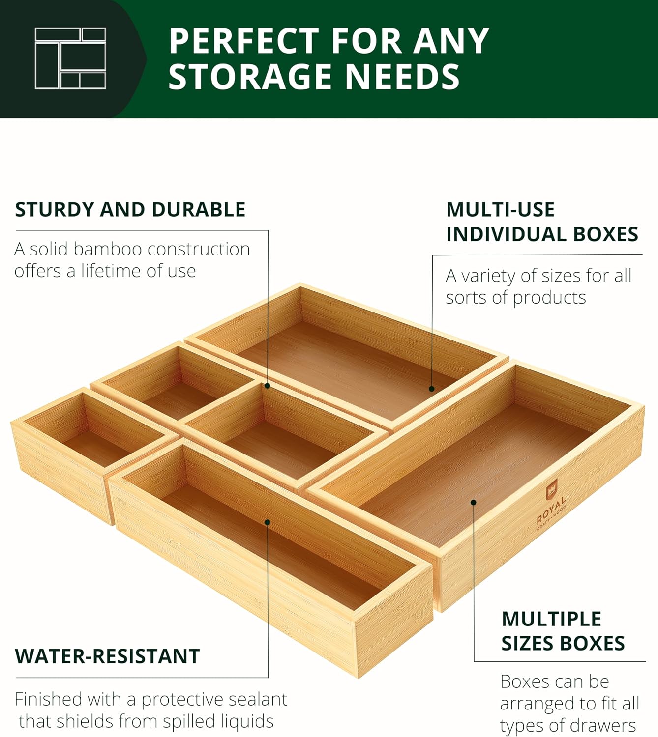 5-Piece Bamboo Drawer Organize - огляд і ціна Drawer Organizer Bamboo