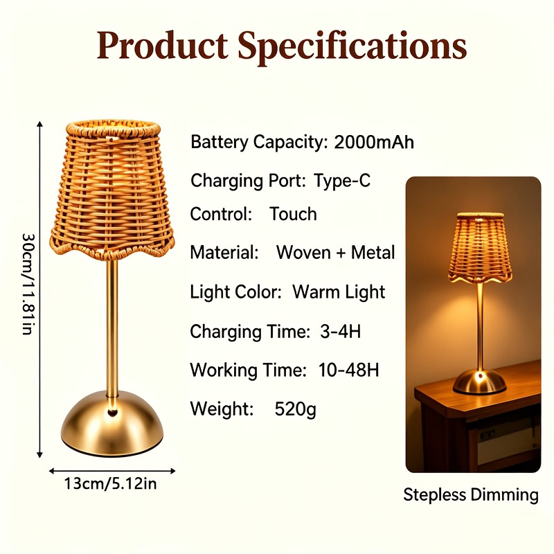 Bohemian Woven Rattan Art Tabl - огляд і ціна Led Desk Light Usb
