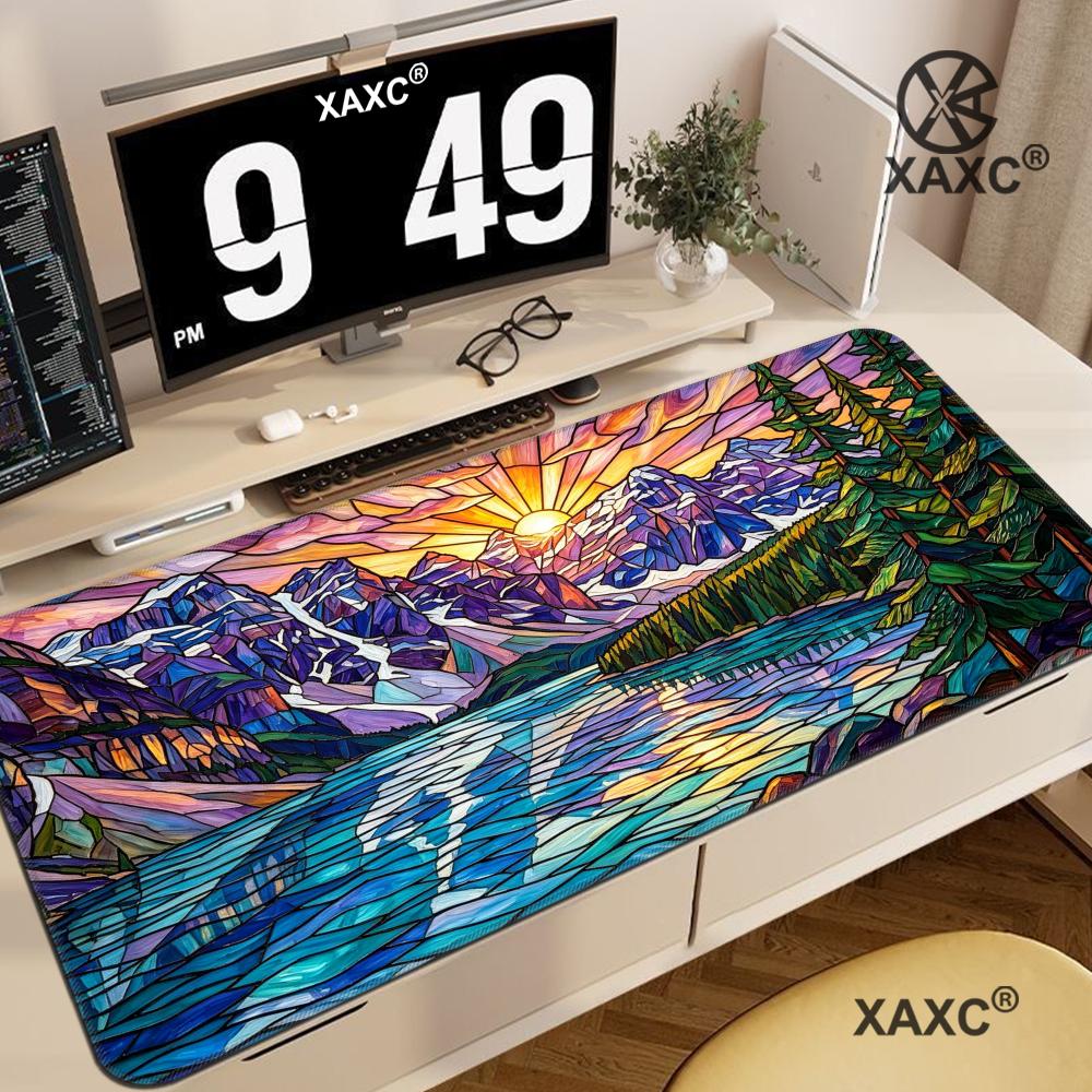 Stained Glass Mountain Desk Ma - огляд і ціна Desk Setup Natural