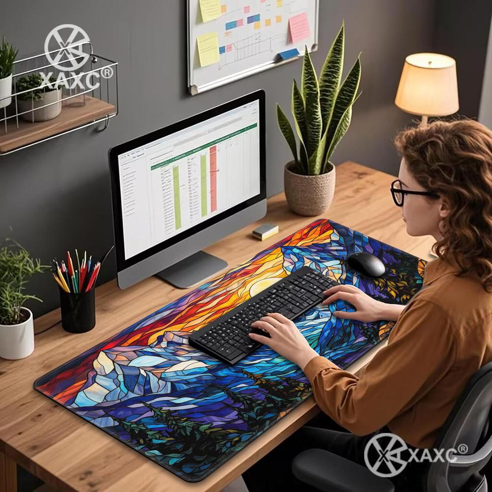 Stained Glass Mountain Desk Ma - огляд і ціна Desk Setup Natural