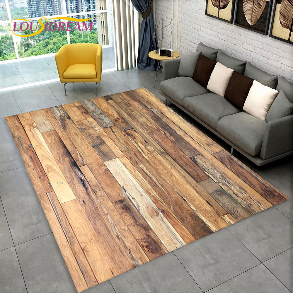 3D Wood Grain Retro Area Rug L - огляд і ціна Desk Setup Girly